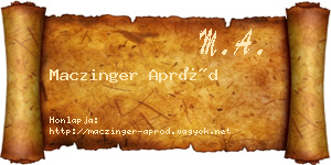 Maczinger Apród névjegykártya